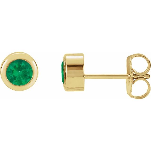 14k Yellow Lab-grown Emerald Bezel-set Earrings