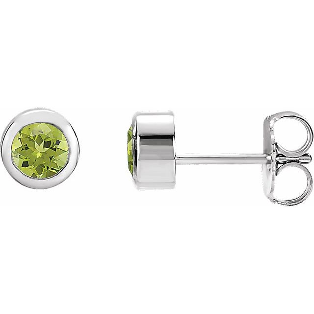 Rhodium-Plated Sterling Silver Natural Peridot Bezel-Set Earrings