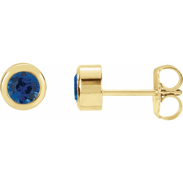 14k Yellow Lab-grown Blue Sapphire Bezel-set Earrings
