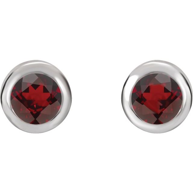 Rhodium-Plated Sterling Silver Natural Mozambique Garnet Bezel-Set Earrings