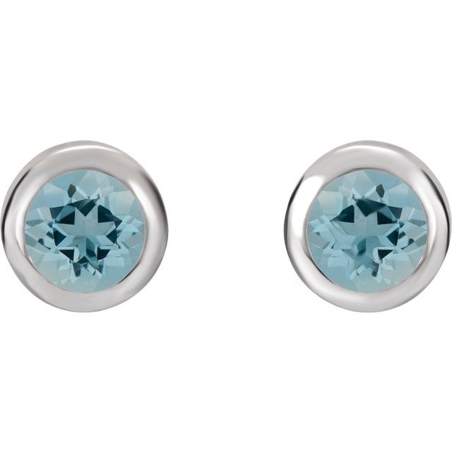 14k White Natural Aquamarine Bezel-set Earrings