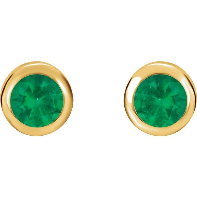 14k Yellow Lab-grown Emerald Bezel-set Earrings