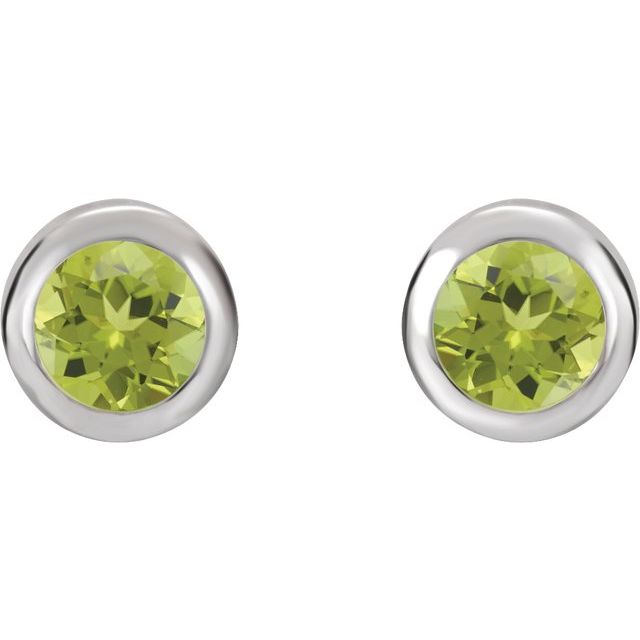 Rhodium-Plated Sterling Silver Natural Peridot Bezel-Set Earrings