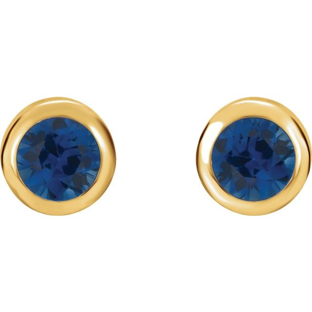 14k Yellow Lab-grown Blue Sapphire Bezel-set Earrings