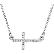 Sterling Silver .07 CTW Natural Diamond Sideways Cross 16-18' Necklace