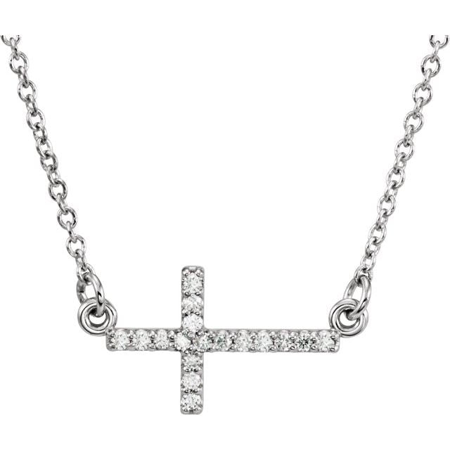 Sterling Silver .07 CTW Natural Diamond Sideways Cross 16-18' Necklace
