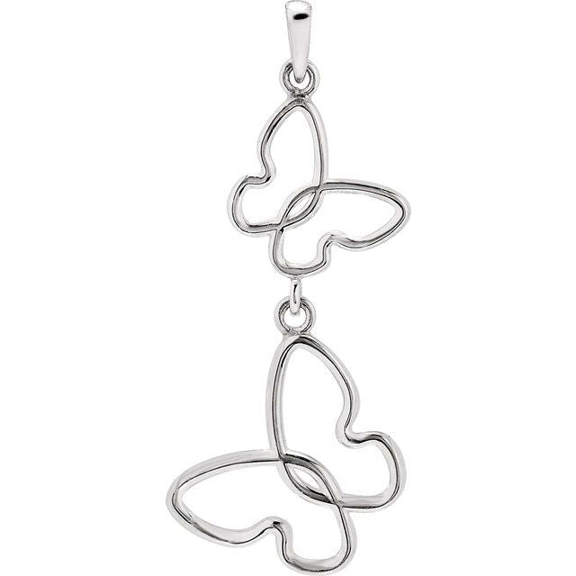 14K White Butterfly Pendant