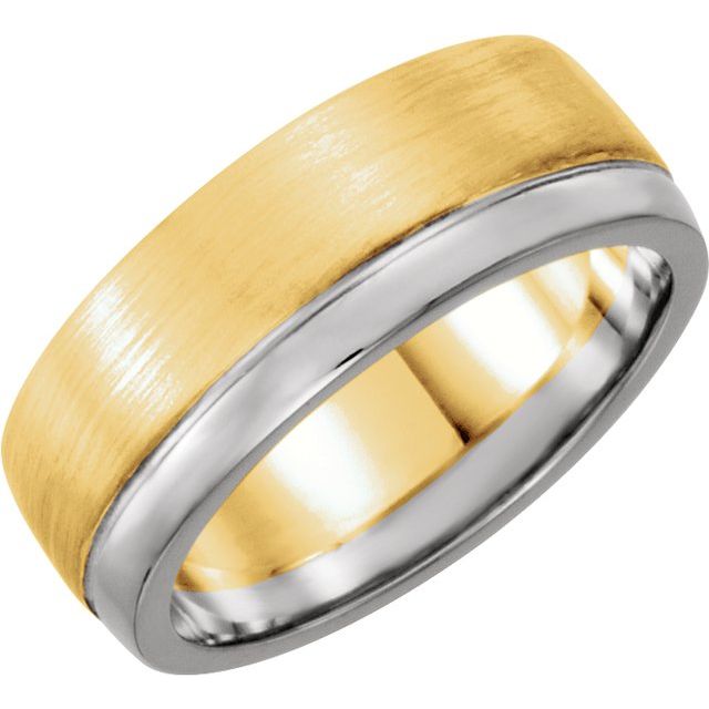 14k Yellow/white 6.75 Mm Flat Edge Band With Polished & Satin Finish Size 10