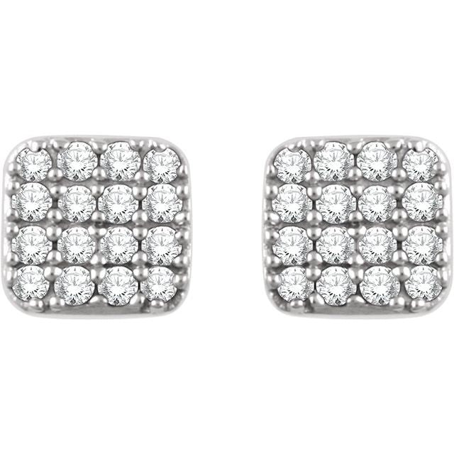 14k White 1/5 Ctw Natural Diamond Cluster Earrings