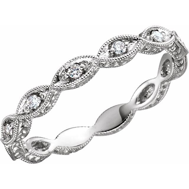 14k White 1/8 Ctw Natural Diamond Anniversary Band Size 6.5
