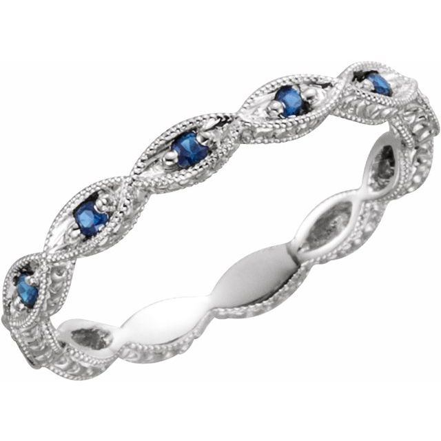 14K White  Natural Blue Sapphire Anniversary Band Size 7