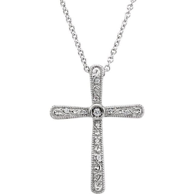 14k White .05 Ctw Natural Diamond Cross 18' Necklace