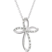 14k White 1/10 Ctw Natural Diamond Cross 18' Necklace