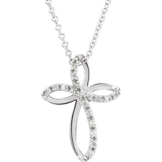 14k White 1/10 Ctw Natural Diamond Cross 18' Necklace