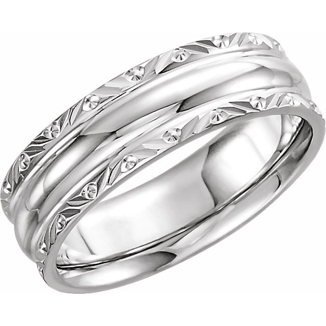 14K White 6 mm Design-Engraved Band Size 12