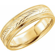 14k Yellow 6 Mm Milgrain Wheat Pattern Comfort-fit Band
 Size 9