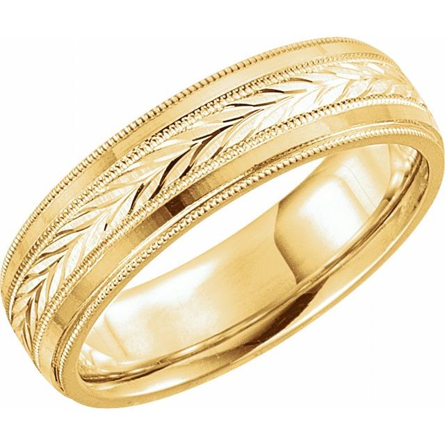 14k Yellow 6 Mm Milgrain Wheat Pattern Comfort-fit Band
 Size 9