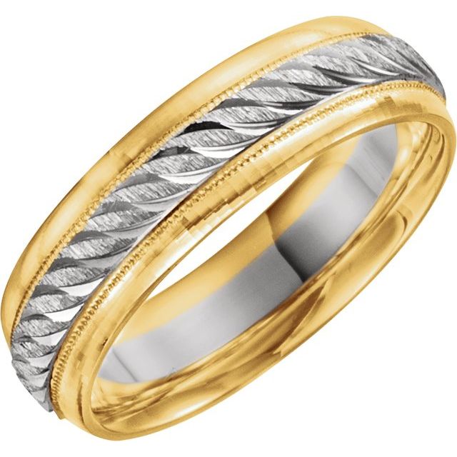 14K Yellow/White/Yellow 6 mm Design-Engraved Band Size 6.5
