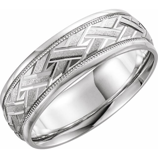 Sterling Silver 7 Mm Woven-design Band Size 10.5