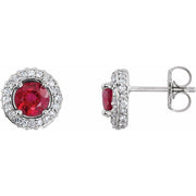 14K White Natural Ruby & 1/3 CTW Natural Diamond Earrings