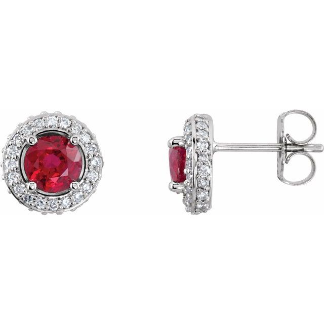 14K White Natural Ruby & 1/3 CTW Natural Diamond Earrings