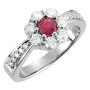 14k White Natural Ruby & 5/8 Ctw Natural Diamond Cluster Ring