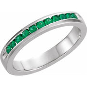 14k White Natural Emerald Anniversary Band