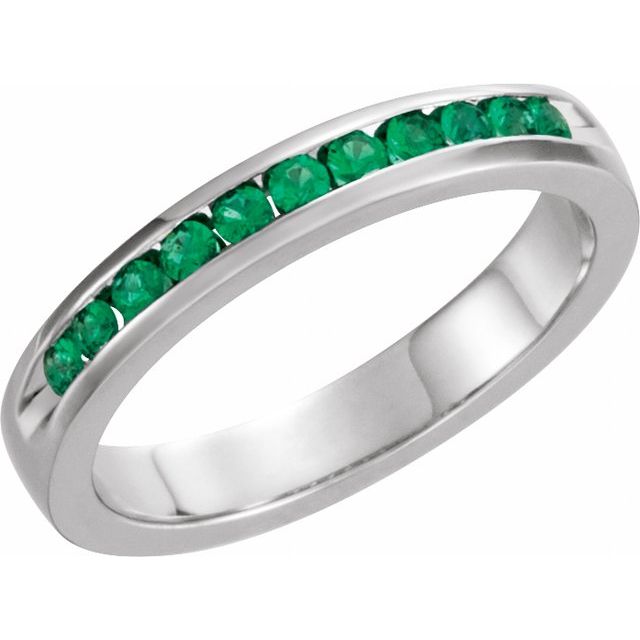 14k White Natural Emerald Anniversary Band