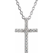 14K White .06 CTW Natural Diamond Petite Cross 16' Necklace