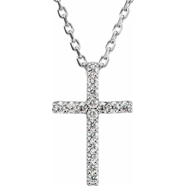 14K White .06 CTW Natural Diamond Petite Cross 16' Necklace