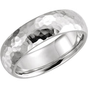 14K White 7 mm Half Round Hammered Comfort-Fit Band Size 7