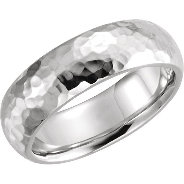 14K White 7 mm Half Round Hammered Comfort-Fit Band Size 7