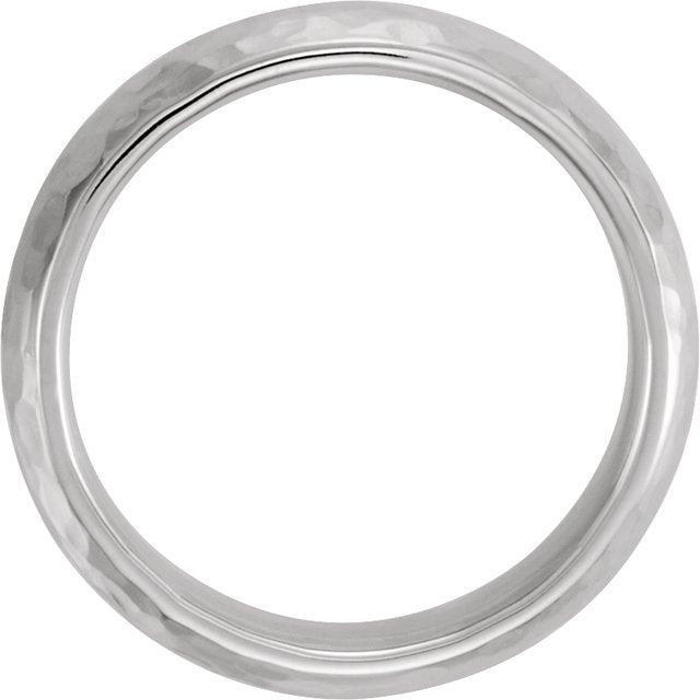 14K White 7 mm Half Round Hammered Comfort-Fit Band Size 7