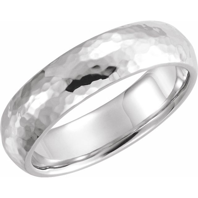 14K White 5 mm Half Round Hammered Comfort-Fit Band Size 10