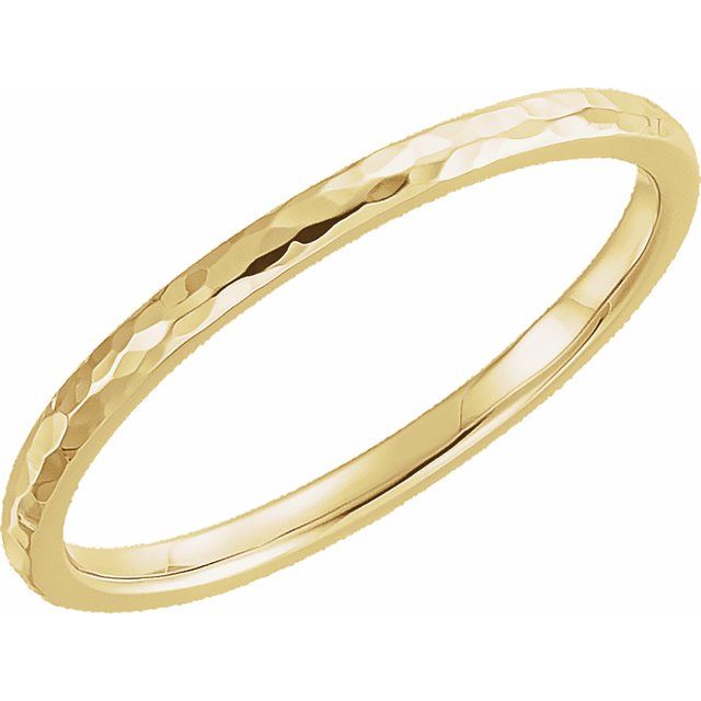 14k Yellow 2 Mm Half Round Hammered Comfort-fit Band Size 7