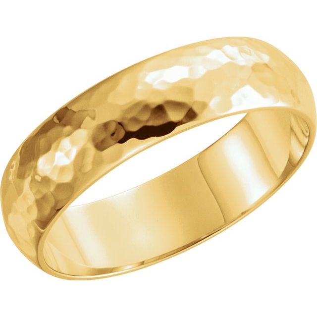 14k Yellow 6 Mm Half Round Hammered Band Size 6