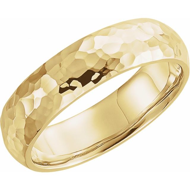 14k Yellow 6 Mm Half Round Hammered Comfort-fit Band Size 8.5