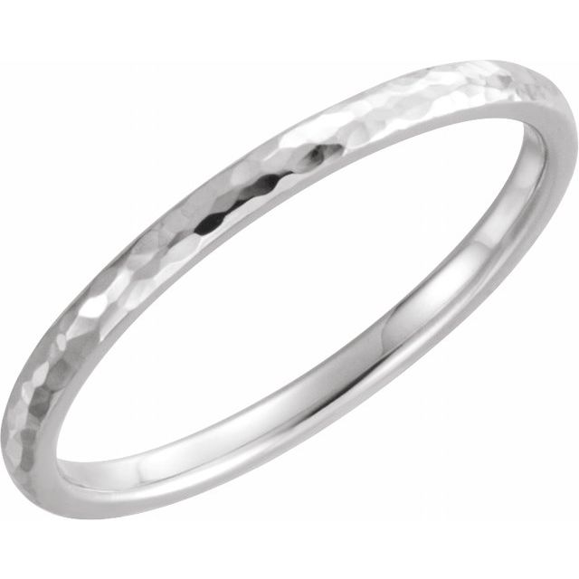 14k White 2 Mm Half Round Hammered Comfort-fit Band Size 7