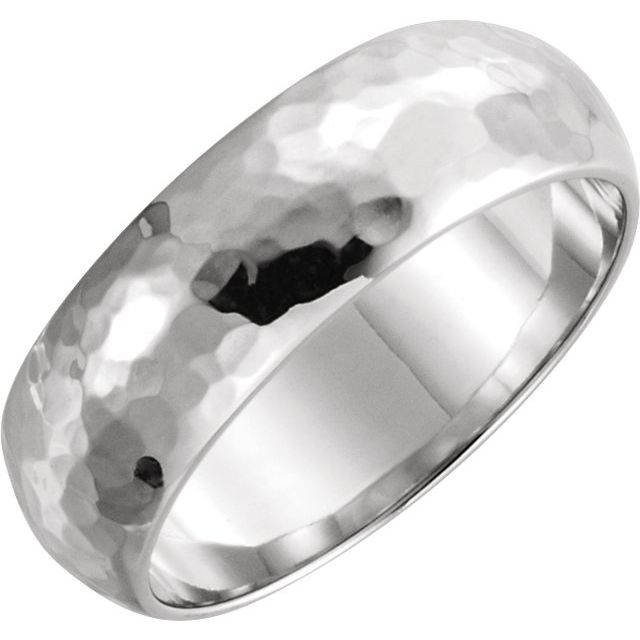 14k White 6 Mm Half Round Hammered Band Size 5.5