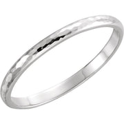 14k White 2 Mm Half Round Hammered Band Size 4.5