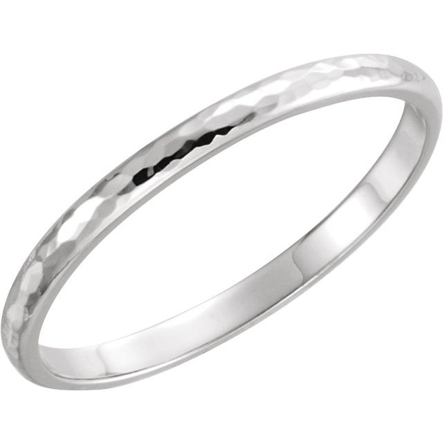 14k White 2 Mm Half Round Hammered Band Size 4.5