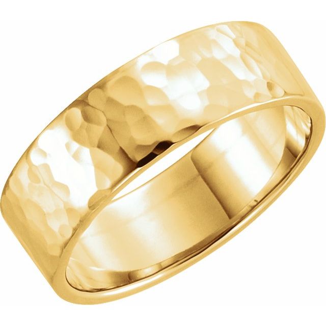 14k Yellow 6 Mm Flat Hammered Band Size 10