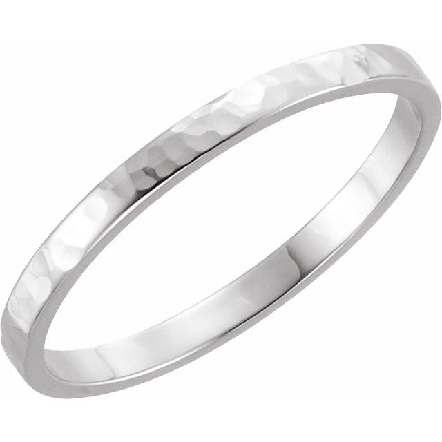 14k White 2 Mm Flat Hammered Band Size 6