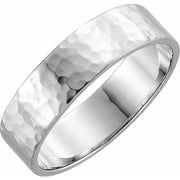 14k White 6 Mm Flat Hammered Band Size 6