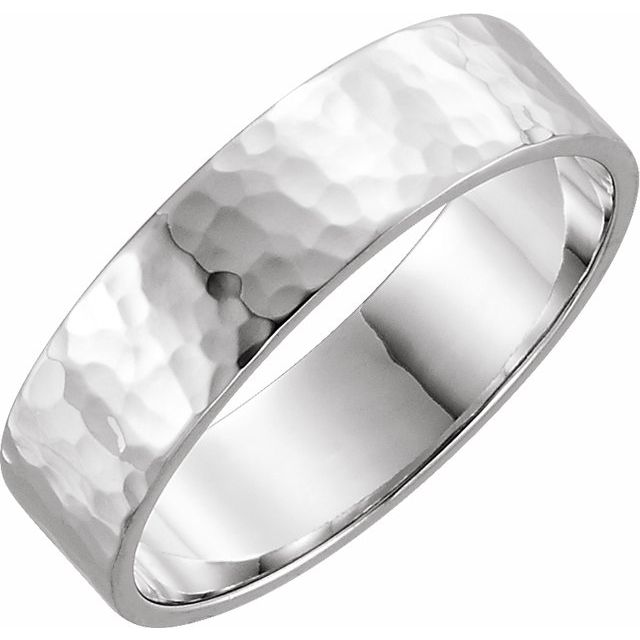 14k White 6 Mm Flat Hammered Band Size 6