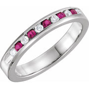 14k White 1/10 Ctw Natural Diamond & Natural Ruby Anniversary Band