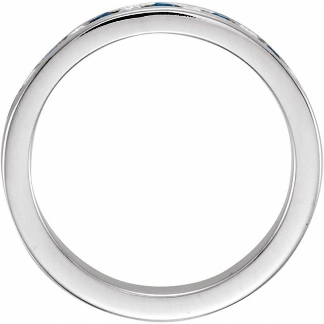 14k White 1/8 Ctw Natural Diamond & Natural Blue Sapphire Anniversary Band