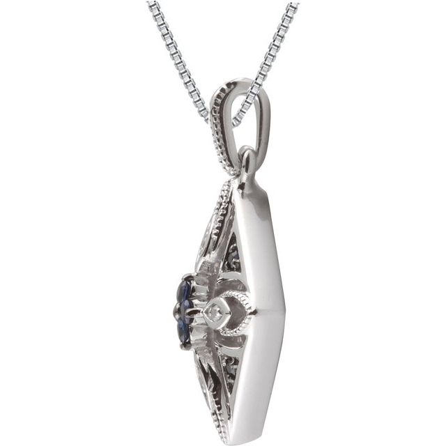 Sterling Silver Natural Blue Sapphire & .025 CTW Natural Diamond 18' Necklace