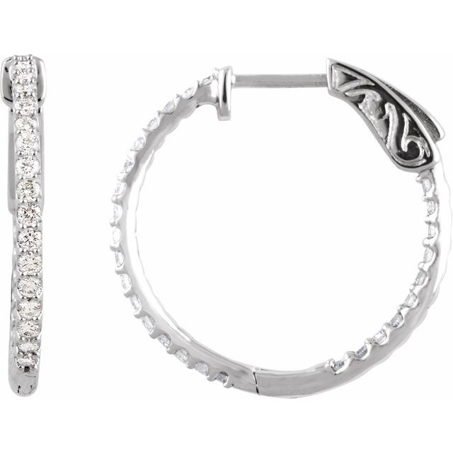 Sterling Silver Imitation White Cubic Zirconia Inside-Outside 23 mm Hinged Hoop Earrings