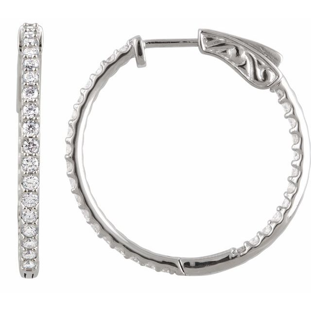 Sterling Silver Imitation White Cubic Zirconia Inside-Outside 26.5 mm Hinged Hoop Earrings